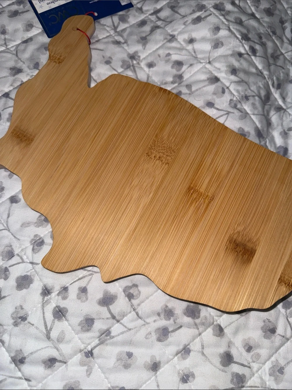 USA Shaped Bamboo Cutting/Serving Board with Blue Accent